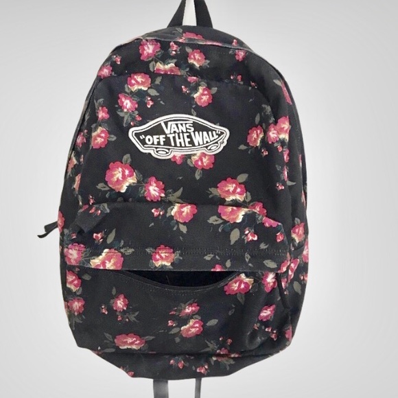 vans black floral backpack